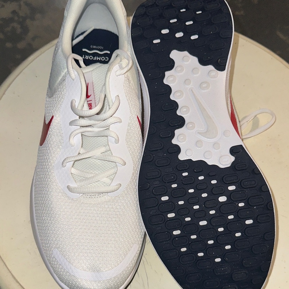 Nike White and Red Athletic Shoes Revolution